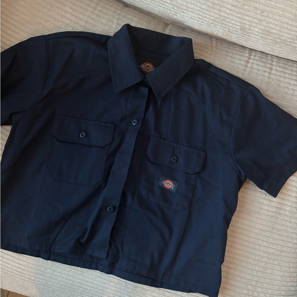 Dickies Dark Blue Cropped Button-Up Shirt